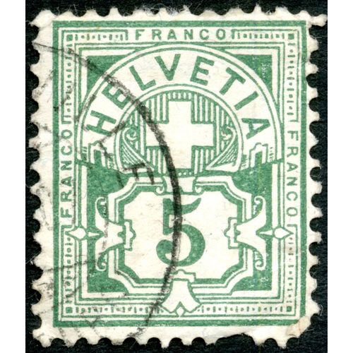 Timbre Oblitéré Helvetia, Franco, 5