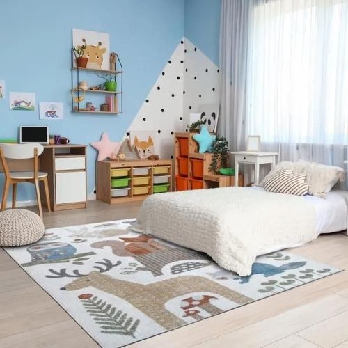 TABLO FORET - Tapis enfant motif forêt gris jaune 100x150
