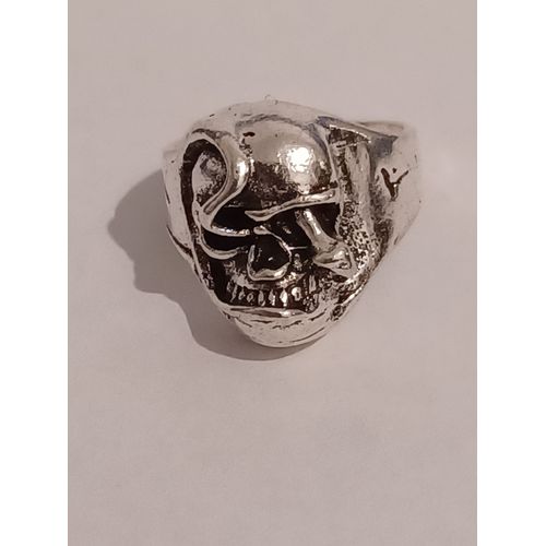 Bague Métal Argenté,Tete De Mort Et Serpent ,Taille 17.52