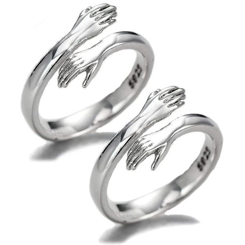 2pcs Bague De Câlin De Couple, Bague De Câlin En Argent Pour Couple Femmes Filles Bijoux