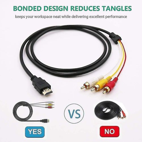 Câble Hdmi vers 3rca, 5ft / 1.5m Hdmi Mâle Vers 3-rca Vidéo Audio Av Câble Connecteur Adaptateur
