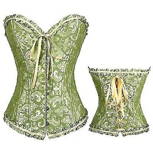 Femme Taille Cincher Dentelle Up Corset Basque Désossé Shapewear-Vert(S)