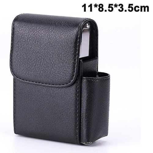 Boîte à cigarettes coulissante en cuir Pu Étui à cigarettes en acier inoxydable avec support de briquet et boucle de ceinture pour hommes et femmes unisexe