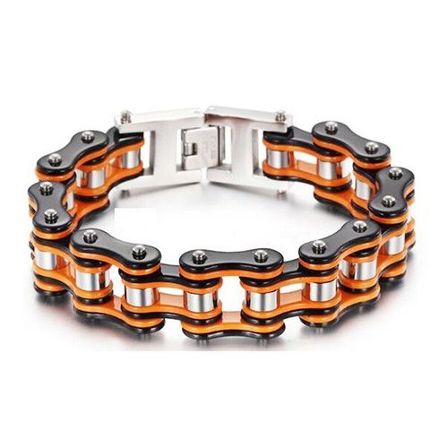 Bracelets De Motard En Titane Et Acier Inoxydable Pour Homme Et Femme,Bijou Simple,Orange Et Noir