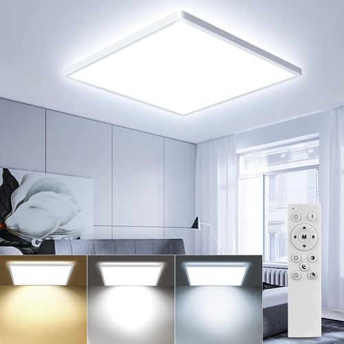 Plafonnier Led Dimmable, 3000k-6500k Carré Luminaire Plafond Avec Télécommande, Lampe Plafonnier Pour Bain Salon Chambre Cuisin, Blanc, 30cm
