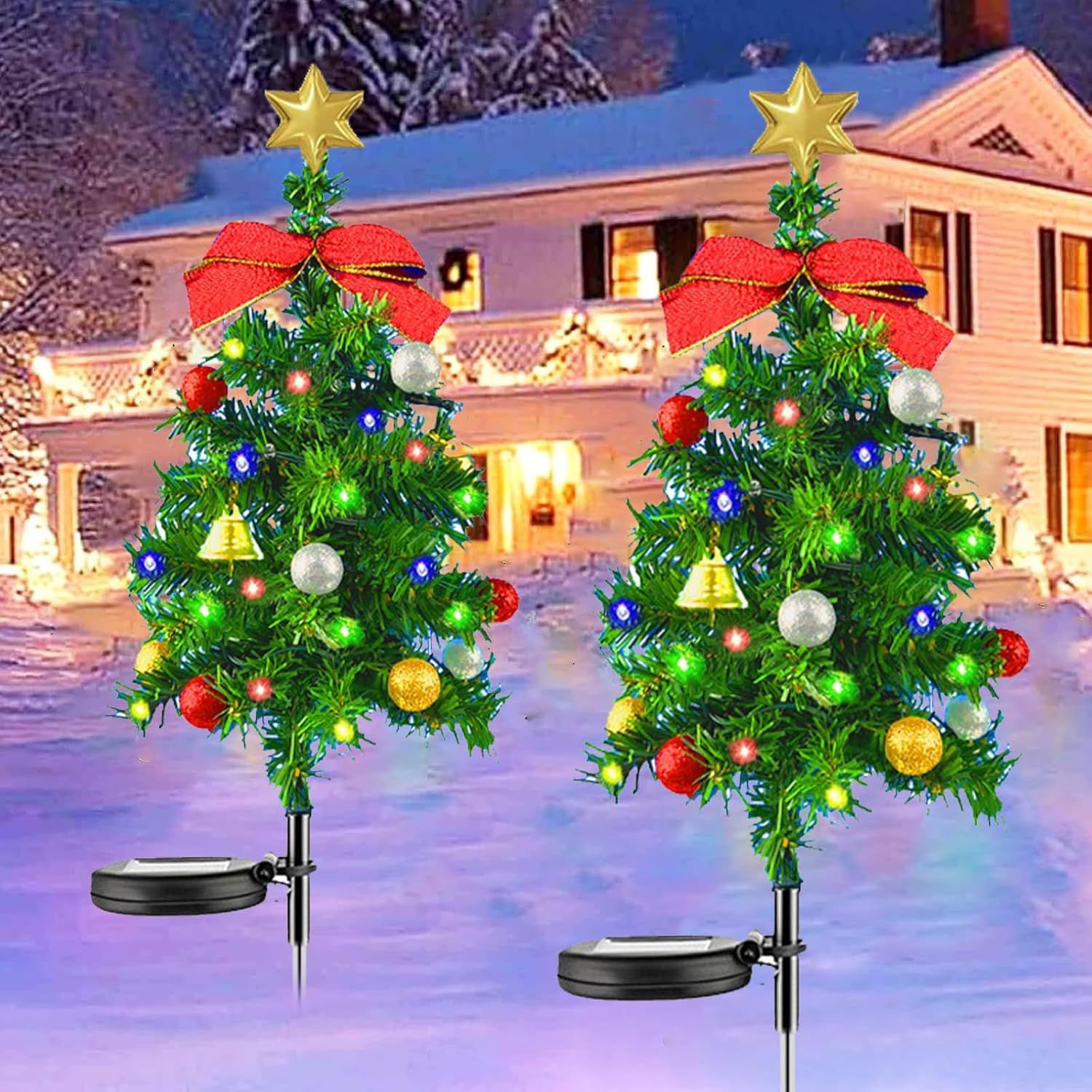 Lampe Solaire Sapin De Noël Extérieur - 2 Pièces, 83 Cm, LED Multicolores, Étanche IP65, Automatique (Décoration Jardin)