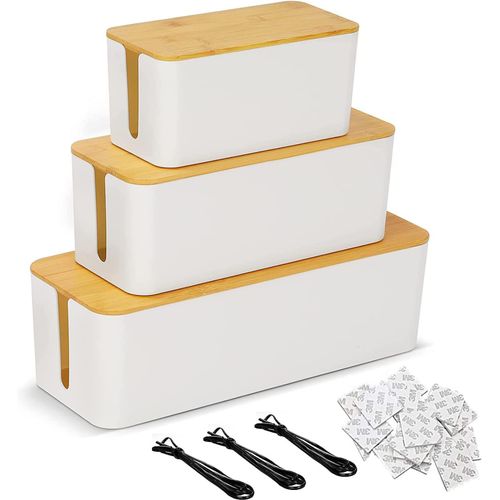 Lot 3 Boîte Cache Câble Blanc, Grand Boîte De Rangement Câbles Electriques Avec Bois Couvercle, Boite Cache Prise Multiprise Pour Protection De Câble Et Prise Electriques Blanche