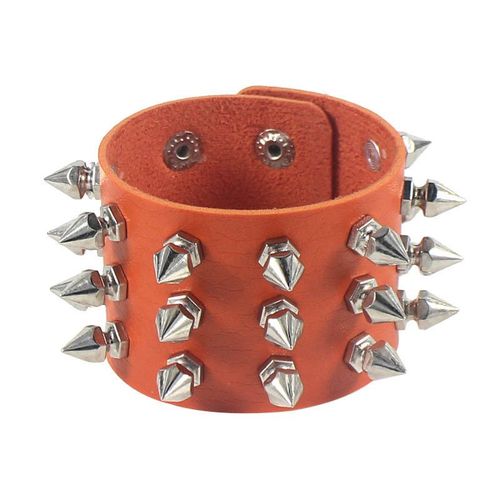 Bracelet Punk Pour Hommes Et Femmes,Gothique,En Cuir Noir,Avec Pointes Métalliques,Rivets Cloutés,Manchette Réglable