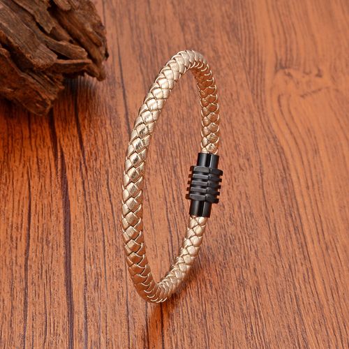 Bracelet En Cuir Tissé De Documents Champagne Pour Homme Et Femme,Accessoire En Acier Inoxydable,Style Industriel,Bijoux De Haute Qualité