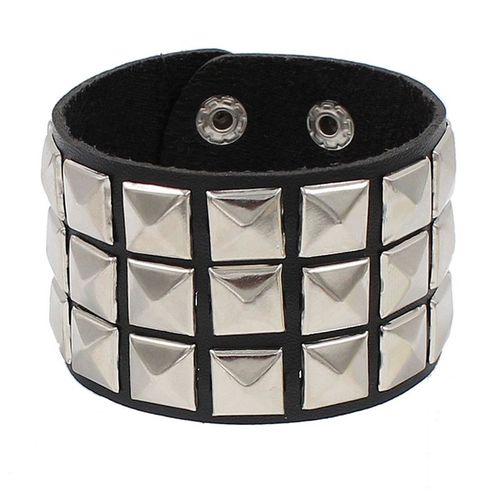 Bracelet En Cuir Noir Pour Hommes Et Femmes,Mode Punk,Bracelet En Métal Risale,Breloque À Goujon,Bracelet Rond Des Années 80,Bijoux Gothiques Rock
