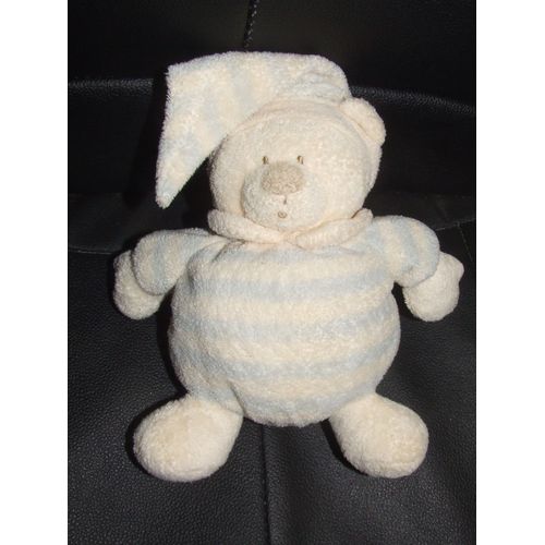 Ours Boule Nicotoy Bleu Beige Raye Avec Bonnet