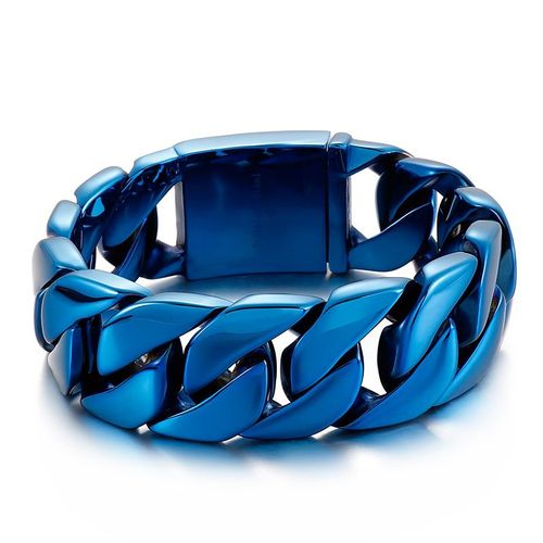 Bracelets De Motard En Acier Inoxydable Pour Hommes Et Femmes,Bracelet Jonc Bleu,Gourmette Cubaine,Hip-Hop,Arc-En-Ciel,Bijoux De Vélo,31mm,Rappunk