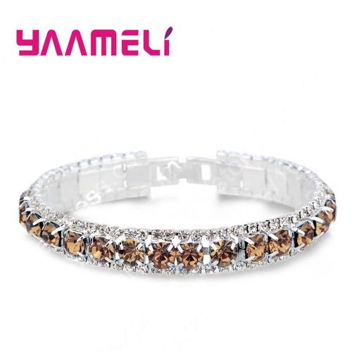 Bracelet En Argent Regardé 925 Pour Femme,Bracelets En Cristal Autrichien,Bijoux À Maillons,14 Couleurs,Aaa Complet,Top Vente