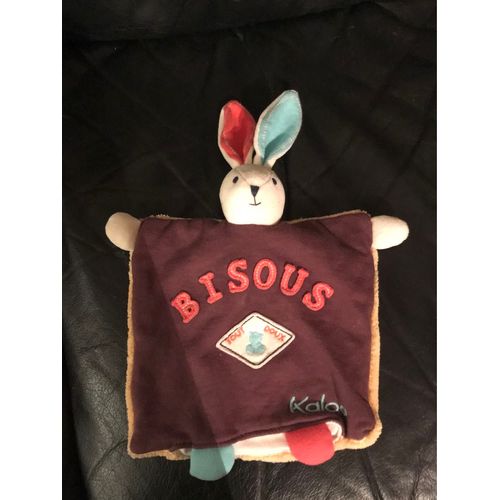 Doudou Kaloo Lapin Violet Lapinou Bisous  Oreilles Bleu Et Rouge 20 Cm  Bisou Plat