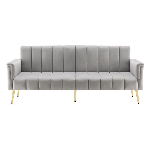 Canapé Pliant Gris En Velours Convertible En Lit, Design Rayé Élégant - 183 X 76 X 75 Cm
