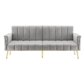 Canapé Pliant Gris En Velours Convertible En Lit, Design Rayé Élégant - 183 X 76 X 75 Cm