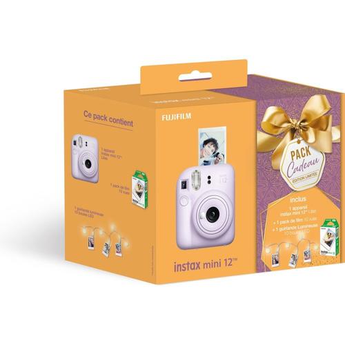 Pack Noel Appareil photo instantané Fujifilm Instax Mini 12 2024 Lilas + Pack de film 10 vues + Guirlande LED