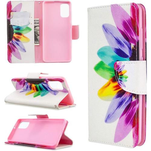 Étui Pour Samsung Galaxy A41/Sm A415 6 1 Pouces Pu Cuir Couverture Magnétique Housse Motif Tournesols Animé Stent Fonction Coque Flip Cuir