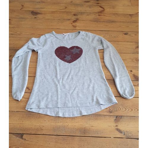 Sweat-Shirt Gris C?Ur Rouge Réversible Gémo 12 Ans