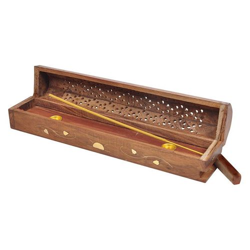 Boîte À Encens En Bois Oliban Avec Brûle-Bâtons Et Cônes D'encens - Marron - L 30 X L 5,5cm 