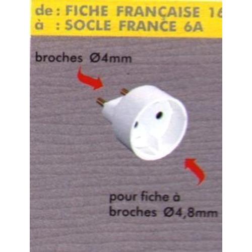 Adaptateur prise 2 P male français/femelle français Ebénoïd, ref 213104120