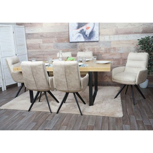 Lot De 6 Chaises De Salle À Manger Hwc-G66, Chaise De Cuisine Pivotante Auto-Position Tissu/Textile   Crème, Avec Accoudoirs