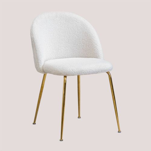 Chaise De Salle À Manger En Chenille Kana Design Blanc Doré