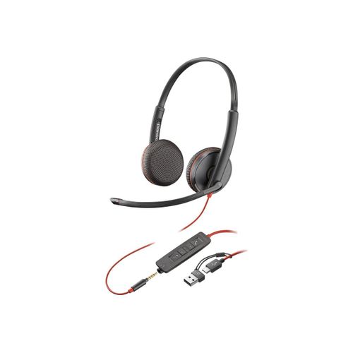 Poly Blackwire 3225 - Blackwire 3200 Series - micro-casque - sur-oreille - filaire - jack 3,5mm, USB-C - noir - Certifié pour Skype for Business, certifié Cisco Jabber, Certifié Avaya, certifié...
