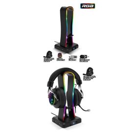 Support Casque RGB 4 Ports USB, Support Casque RGB Porte Casque Gamer pour PC Gamer, Casque Gaming, Noir avec guide câble