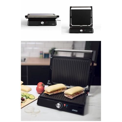 APPAREIL Grill Viande / Panini 2200W INOX Bac re?cupe?rateur de graisse anti-adhe?sive 2200W Haute qualité