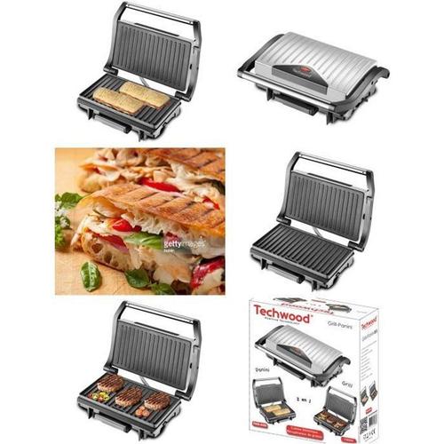 GRILL PANINI SANDWICH ET VIANDE anti-adhe?sive Inox 1500W