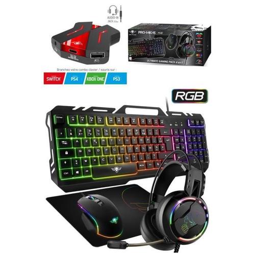 Pack RGB Clavier, souris, casque, tapis pour gamer console Compatible PS4 /  Xbox one / Xbox serie S