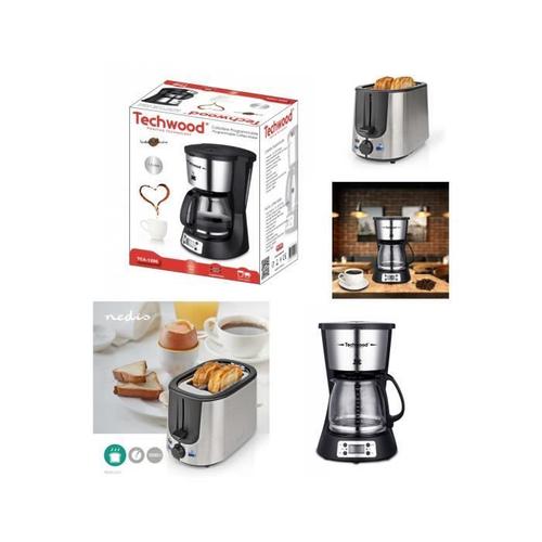 Cafetière Machine à café Programmable Electrique Inox 1.5L 1000W + Grille-pain Inox 2 Fentes 1000W pas cher