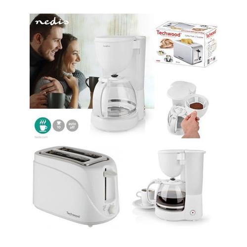 PACK DEJEUNER Cafetière Machine à café Electrique Blanche 1.25L 750W + Grille-pain Blanc 2 Fentes 700W pas cher