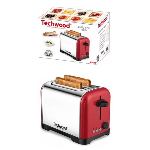 Grille Pain Rouge Inox Brossé 700W 2 larges FENTES Design INOX ROUGE