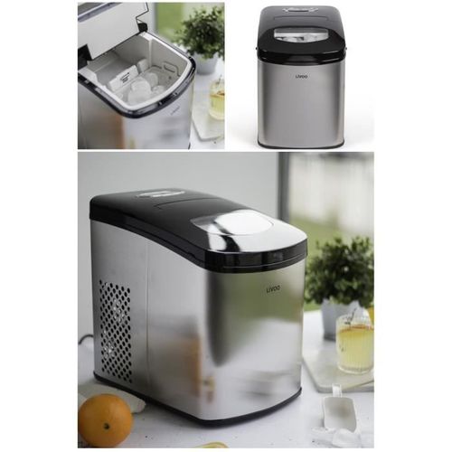 Machine à glaçons INOX 12kg Réservoir 1,7L - 150W - Bac amovible - Nettoyage automatique ? Cycle Voyant de niveau d'eau faible