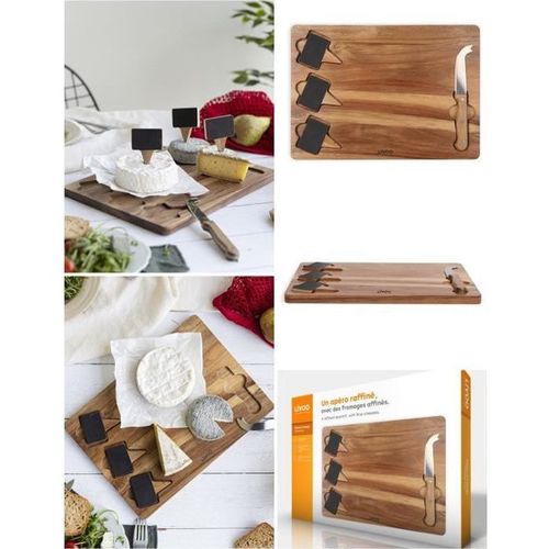 Plateau À Fromage En Acacia Avec Couteau À Fromage Étiquettes Imitation Ardoise