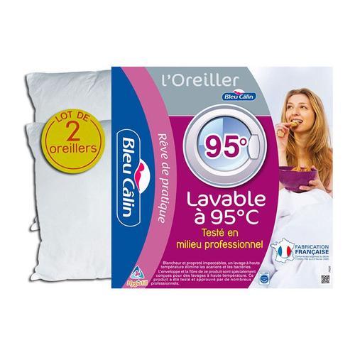 Lot De 2 Oreillers Hotelier À Bouillir Hygiafil 60 X 60 Cm "Bleu Cabeige"