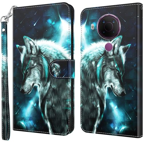 Nokia 5.4 ¿¿Tui ¿¿ Rabat 3d D¿¿Sign Portefeuille Housse [Magn¿¿Tique] [Fonction Stand] [Porte Carte] Pu Cuir Protection Coque Pour Nokia 3.4 / Nokia 5.4 Smartphone. Yx Wolf