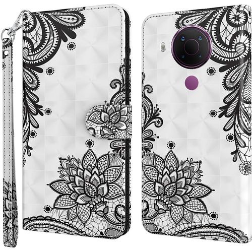 Nokia 5.4 ¿¿Tui ¿¿ Rabat 3d D¿¿Sign Portefeuille Housse [Magn¿¿Tique] [Fonction Stand] [Porte Carte] Pu Cuir Protection Coque Pour Nokia 3.4 / Nokia 5.4 Smartphone. Yx Lace Flower