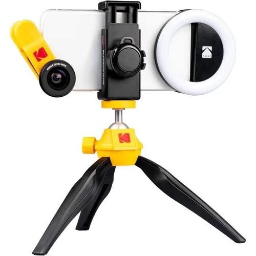 Kit de Vlogging et Photographie - KODAK - Objectif Grand Angle 100° - Macro 15x - Trépied et Anneau Lumineux