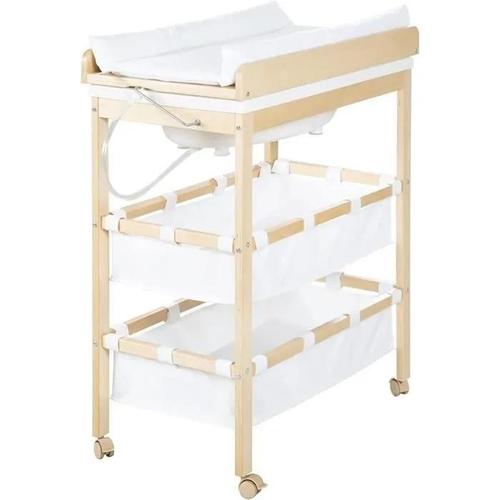 Roba Table A Langer + Baignoire 2en1 "Baby Pool" Avec Matelas Blanc Pivotant Sur Le Cote - Bois Naturel