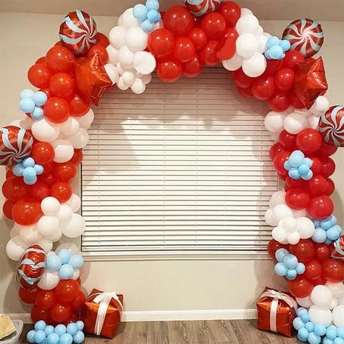 Arche De Ballons De Noël 256 Pièces - Décoration Festive Rouge, Bleu Et Blanc Fête