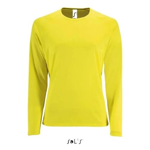 T-Shirt De Running Femme Jaune Fluo Sol's - Sporty Lsl - Coupe Cintrée Et Col Respirant
