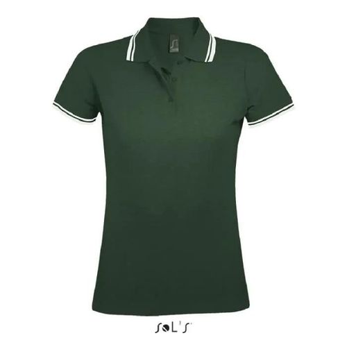 Polo Femme Vert Forest/Blanc - Pasadena - Manches Courtes - 100% Coton