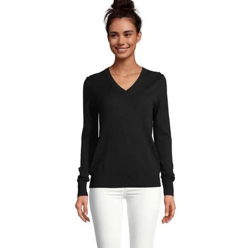 Pull Femme - Sol's - Sullivan - Noir Profond - Col V - 50% Laine Mérinos