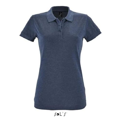 Polo Femme En Maille Piquée 100% Coton - Bleu Denim Chine - Taille Xl - Manches Courtes