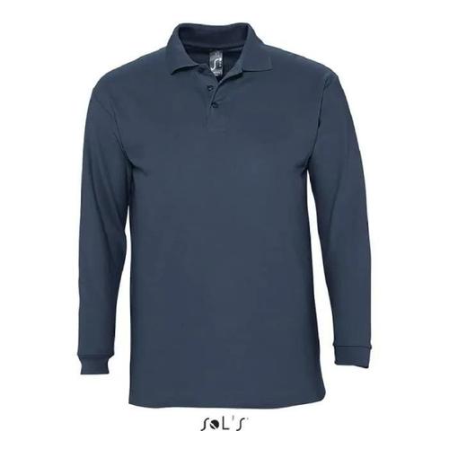 Polo Homme Denim - L - Manches Longues - Bleu - Respirant