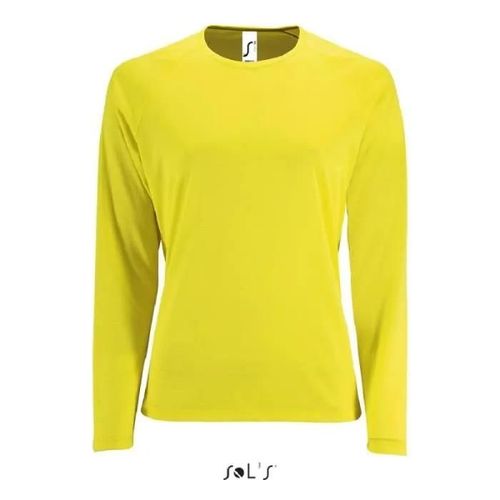 T-Shirt De Running Femme Jaune Fluo Sol's - Sporty Lsl - Coupe Cintrée Et Col Respirant