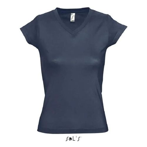 T-Shirt - Sol's - Moon Femme - Col V - Coupe Cintrée - 100% Coton Bleu